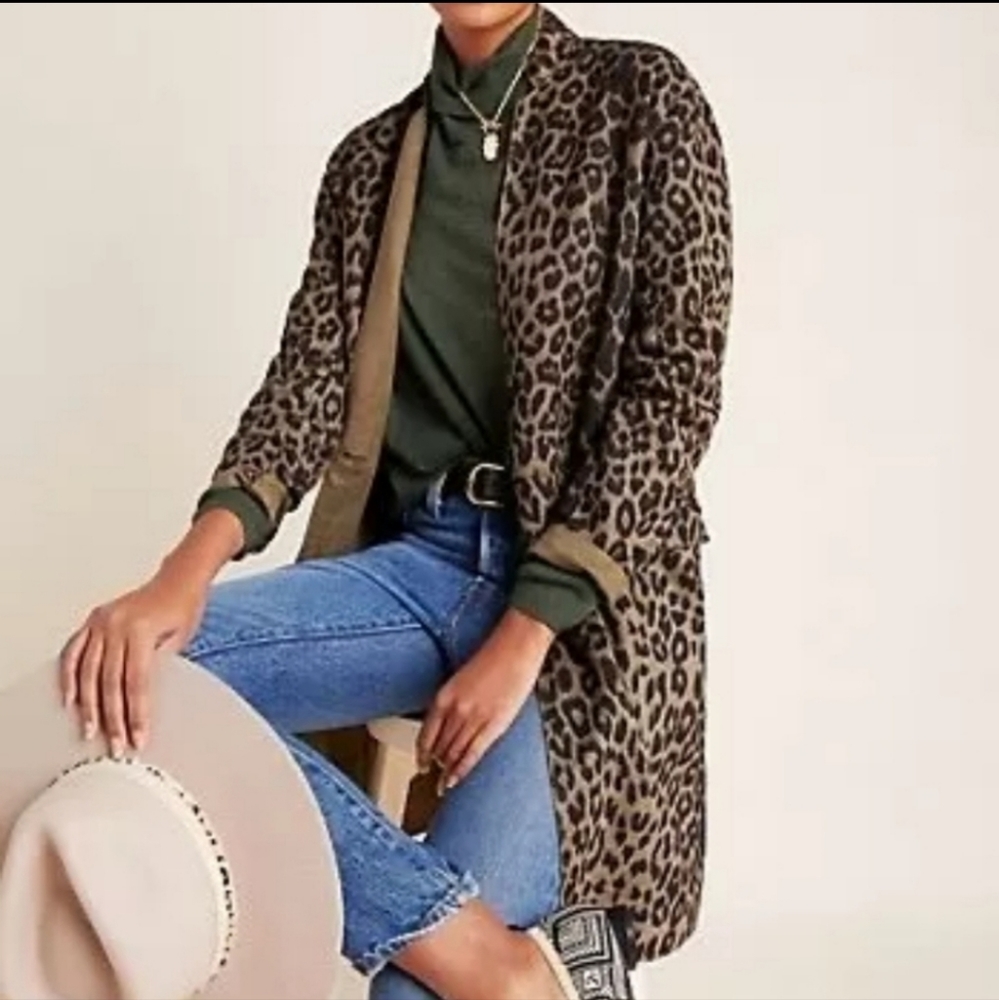 Blank NYC Anthropologie Animal Print Faux Suede Blazer Jacket Olive Sz L
